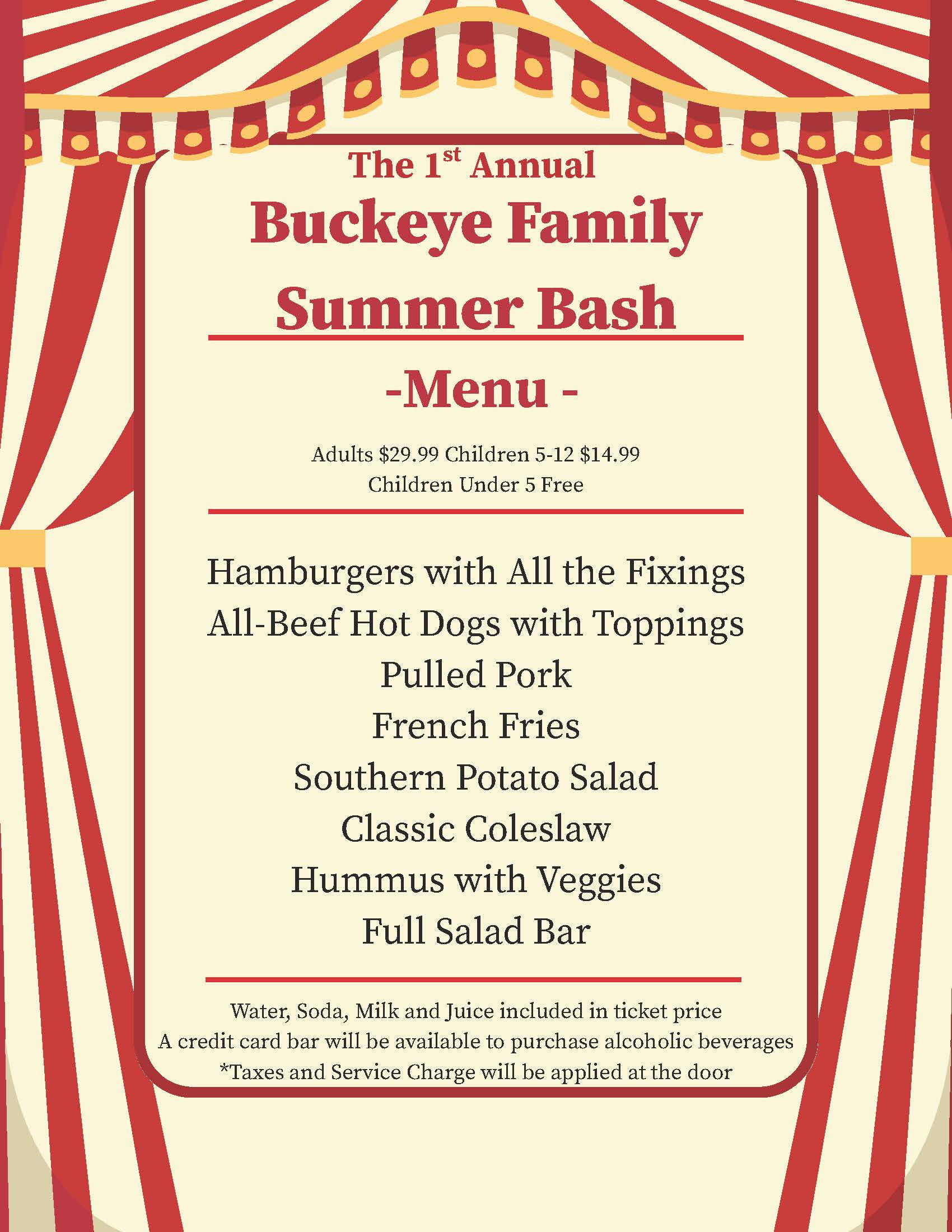 2025 Buckeye Family Summer Bash Menu Image